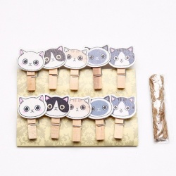 10 mini pinces à linge "Têtes de chats" en bois