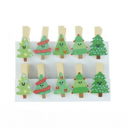 10 mini pinces à linge "sapins de noël" en bois