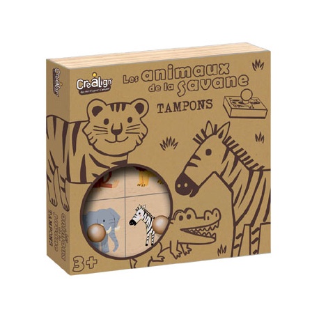 Coffret tampons bois Les Animaux de la Savane, Crealign