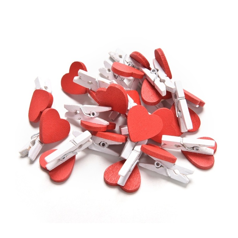 20 mini pinces à linge coeur en bois